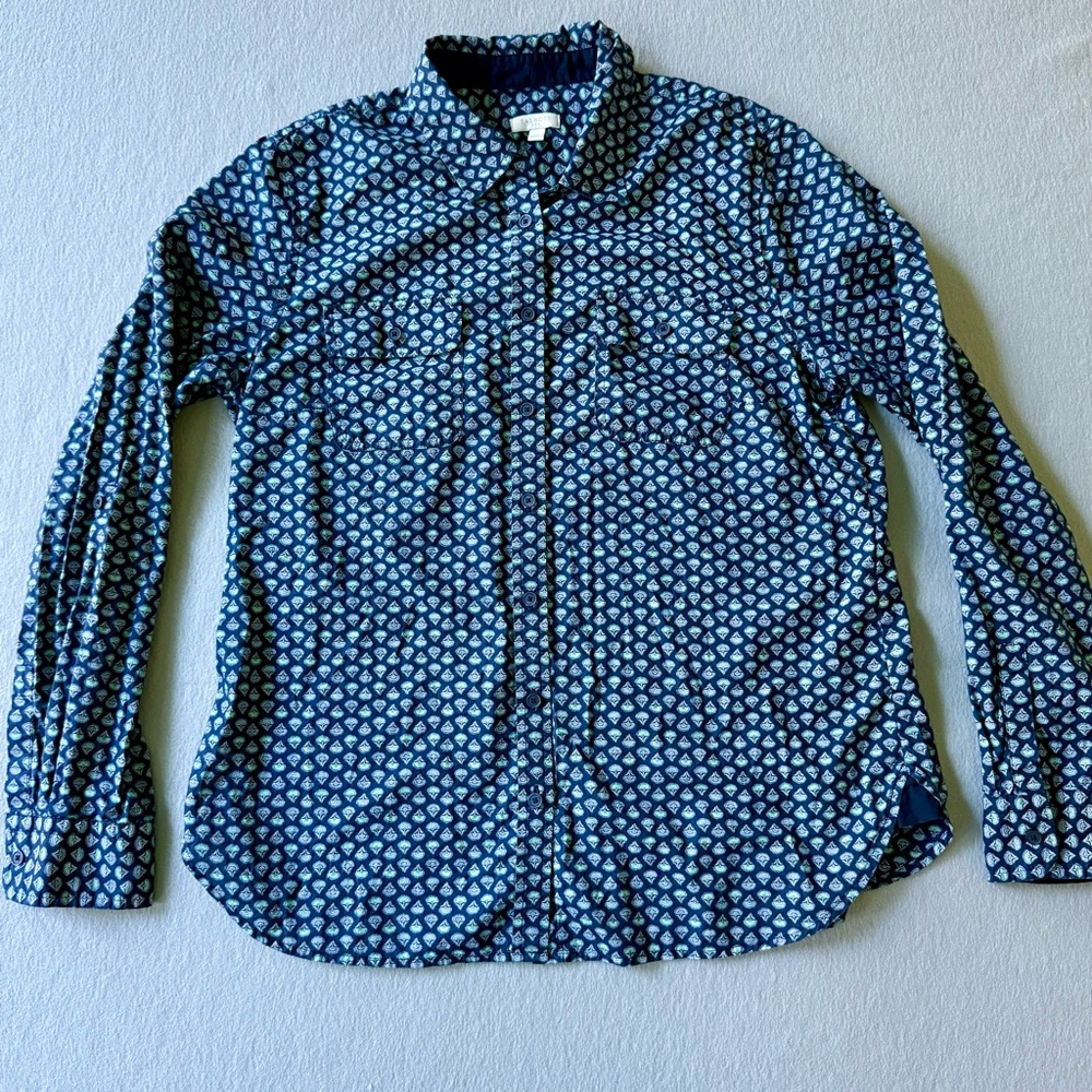 Talbots Blue Casual Button Down Shirt with Polka Dots